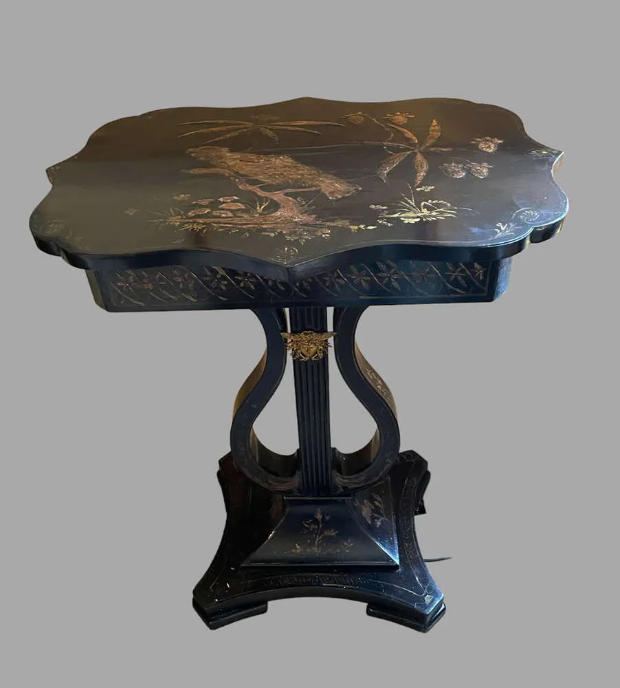 A 19th C Black Japanned  Sewing Table