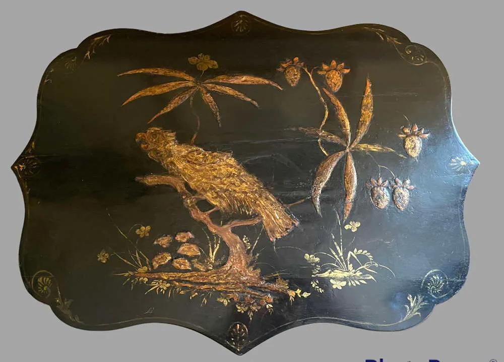 A 19th C Black Japanned  Sewing Table photo for sale