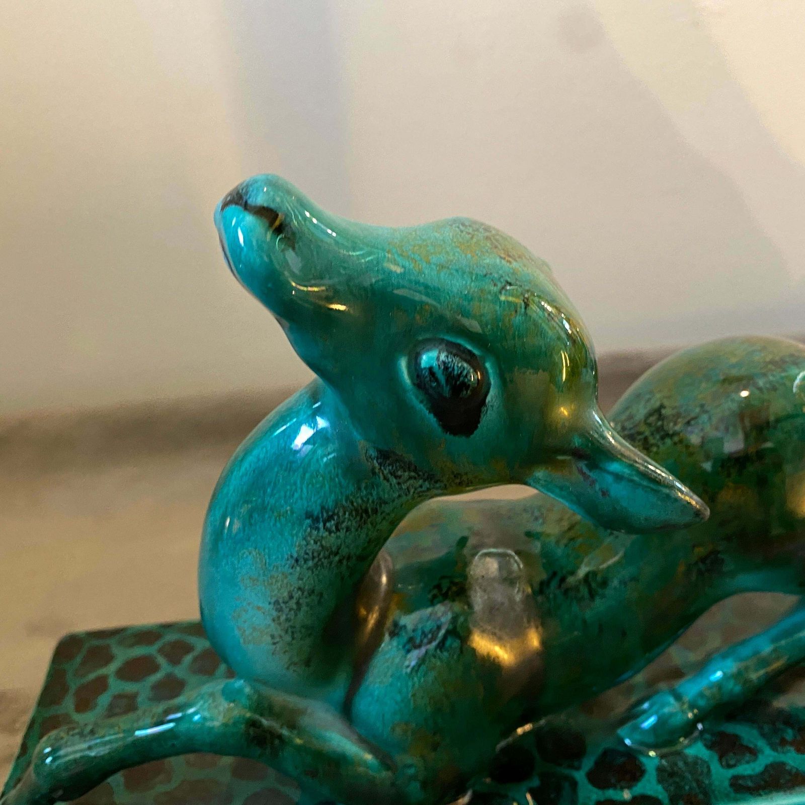 photo furniture 1930s Egisto Fantechi Art Deco Green Ceramic Italian Sculpture Of A Fawn