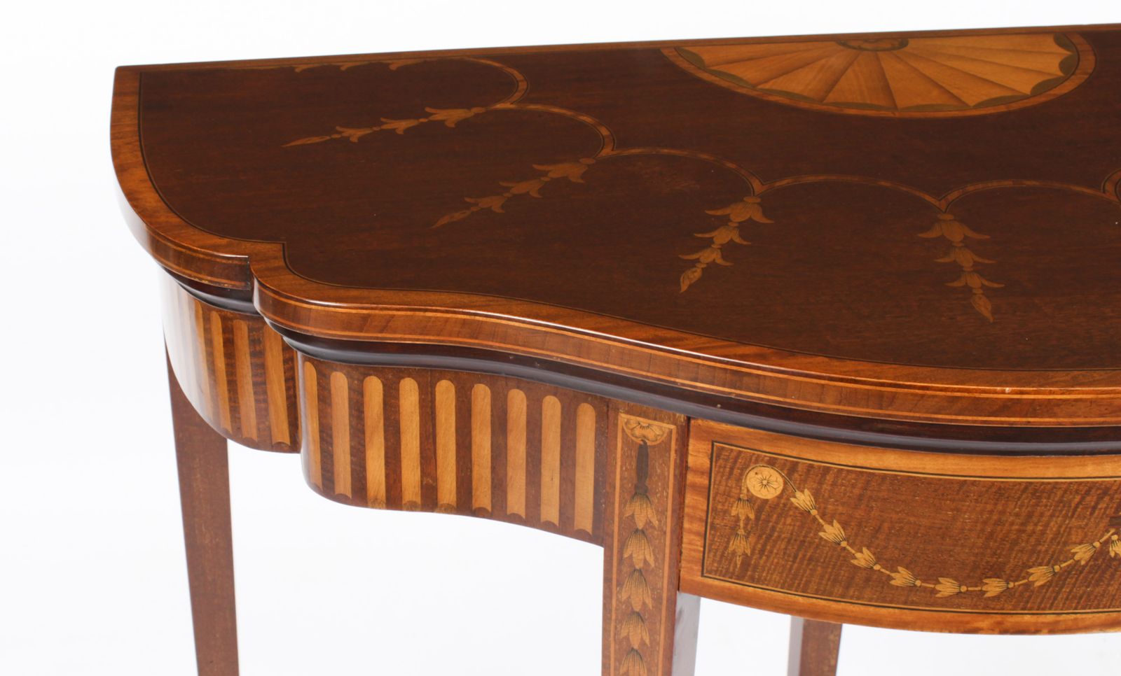 Furniture Antique Mahogany And Satinwood Inlaid Serpentine Card Console Circa 1880 photo