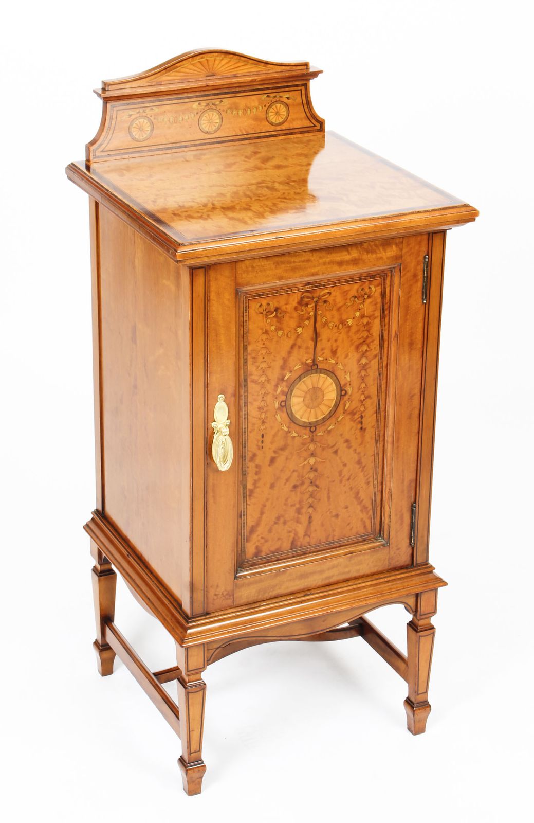 950.0 Victorian Satinwood & Inlaid Bedside Cabinet C.1880 19th Century photo