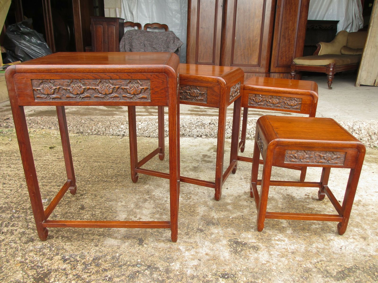 Nest Of Four Carved Rosewood  Sidetables