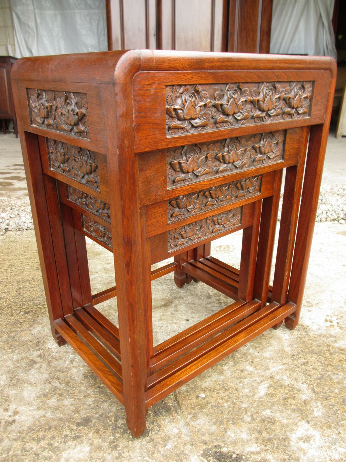photo buy Nest Of Four Carved Rosewood  Sidetables