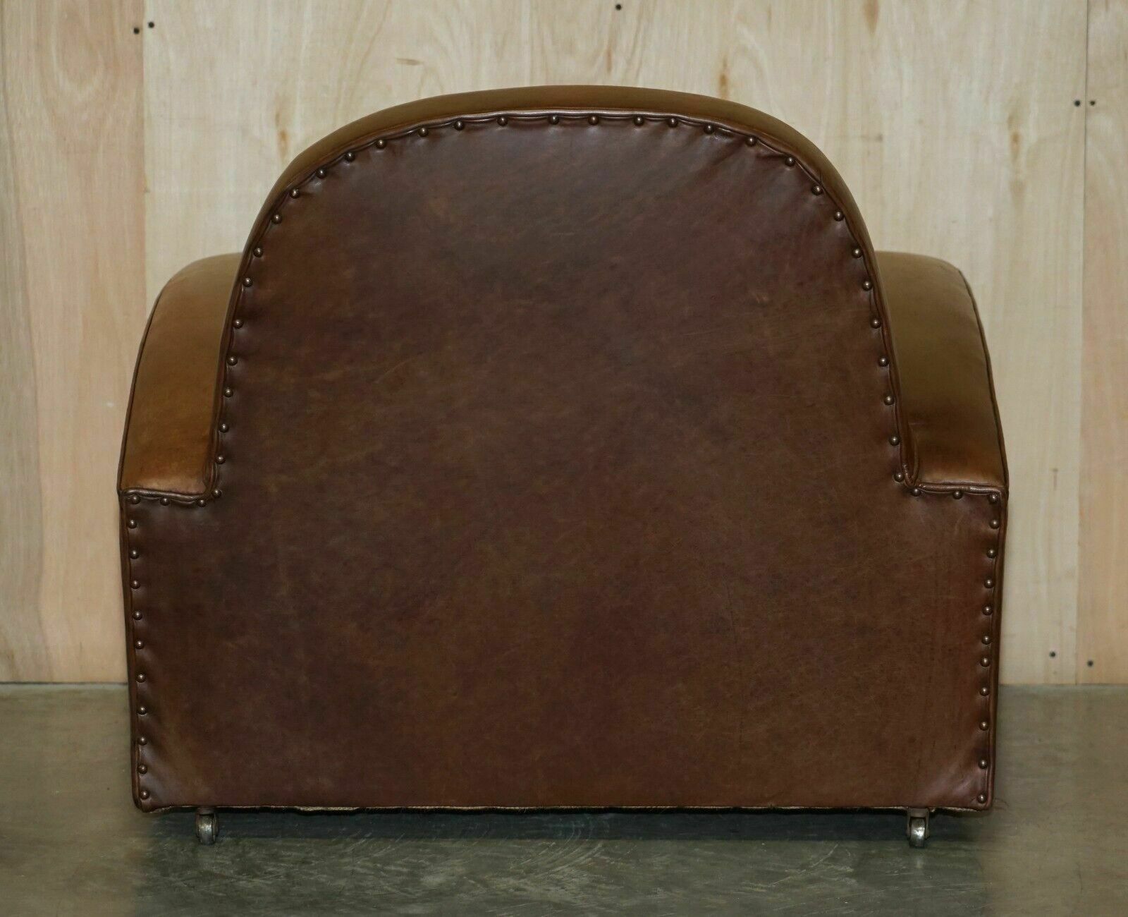 photo buy Stunning Pair Of Original Art Deco Heritage Brown Leather Circa 1920's Armchairs