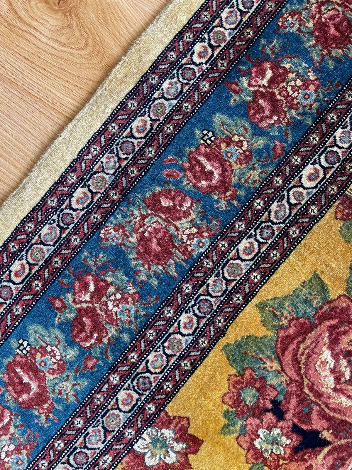 Textiles Exclusive Floral Rug, Gold Silk Handwoven Carpet, Kurdish Oriental Rug photo