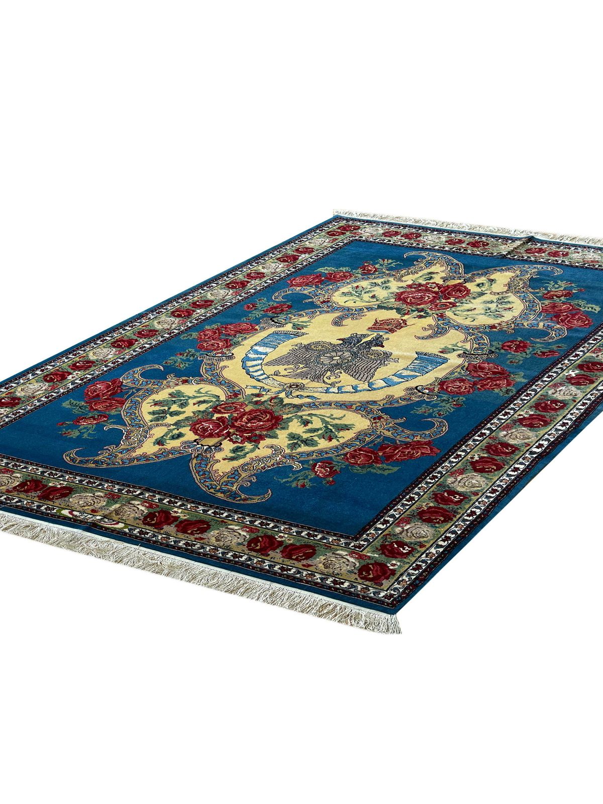 Exclusive Floral Rug, Blue Silk Handwoven Carpet, Symbolic Kurdish Oriental Rug photo Textiles