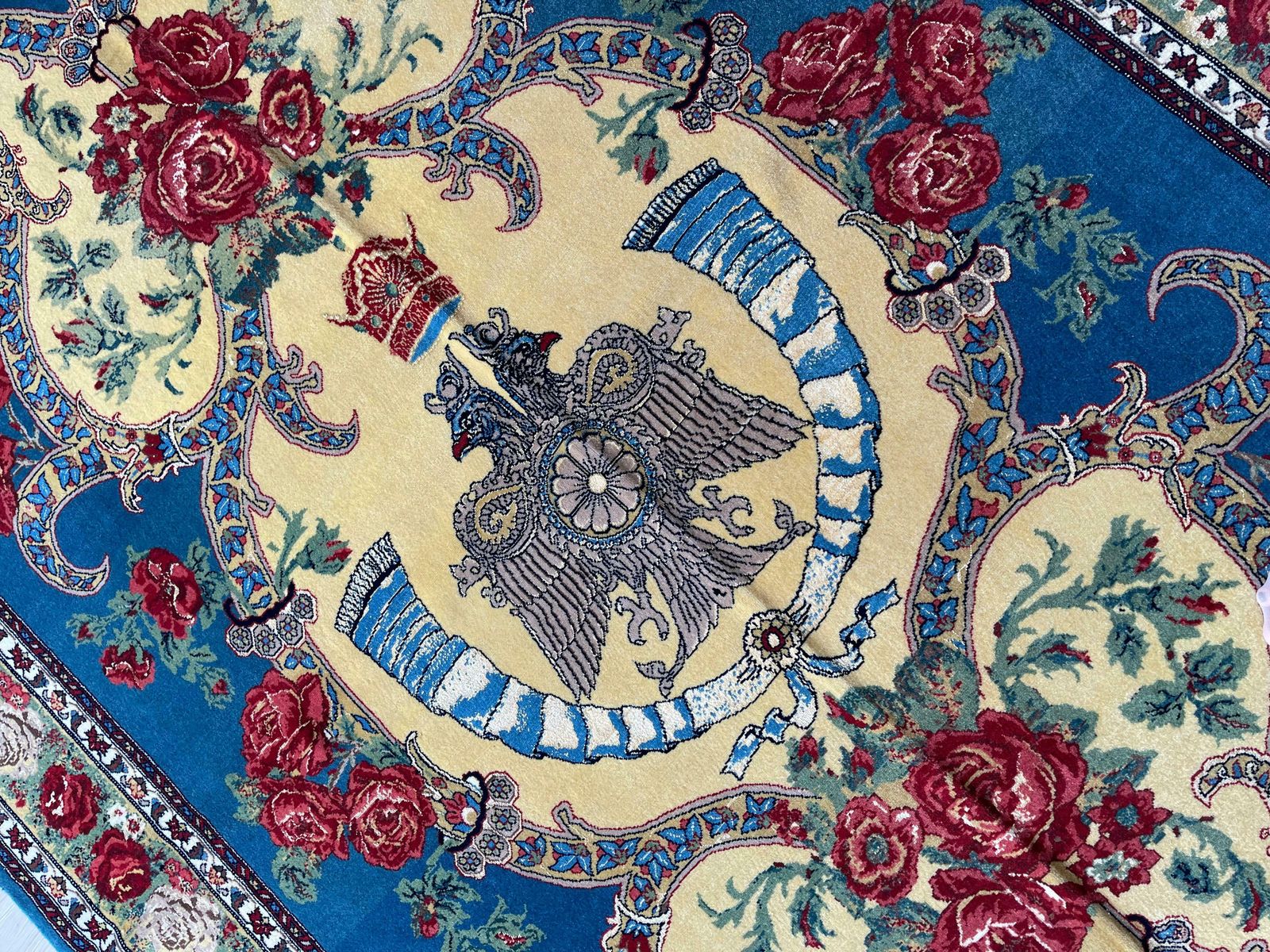 Exclusive Floral Rug, Blue Silk Handwoven Carpet, Symbolic Kurdish Oriental Rug photo vintage