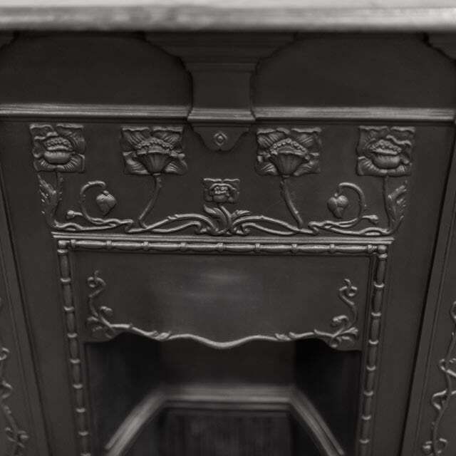 Antique Art Nouveau Cast Iron Combination Fireplace photo vintage