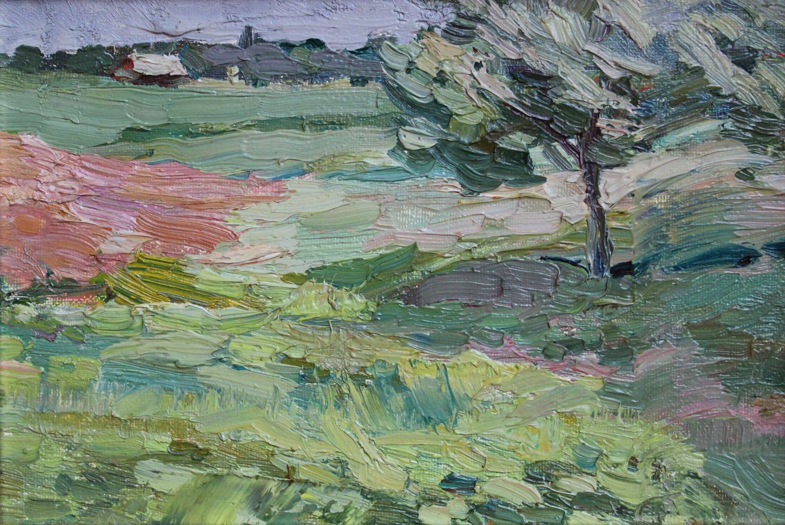 Landscape With Tree. 1961. Oil On Cardboard. 11x15,5 Cm.
