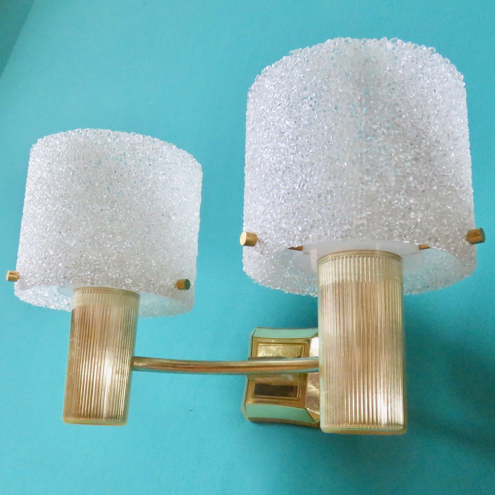Pair Of Brass And Gold Plastic Wall Lights With Granite Shades. France 1950 photo Lighting