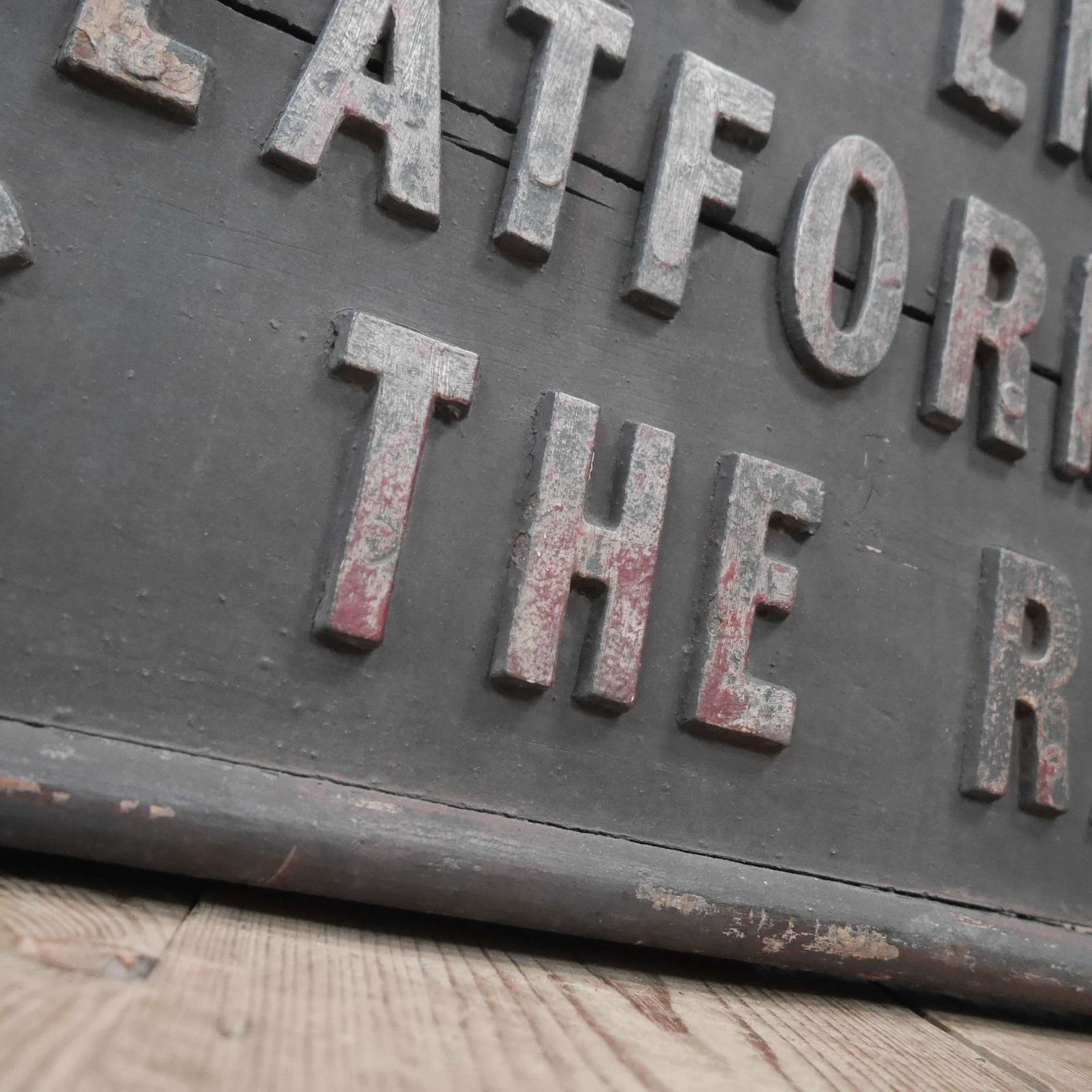 Early Subway Timber & Cast Iron Railway Sign photo furniture