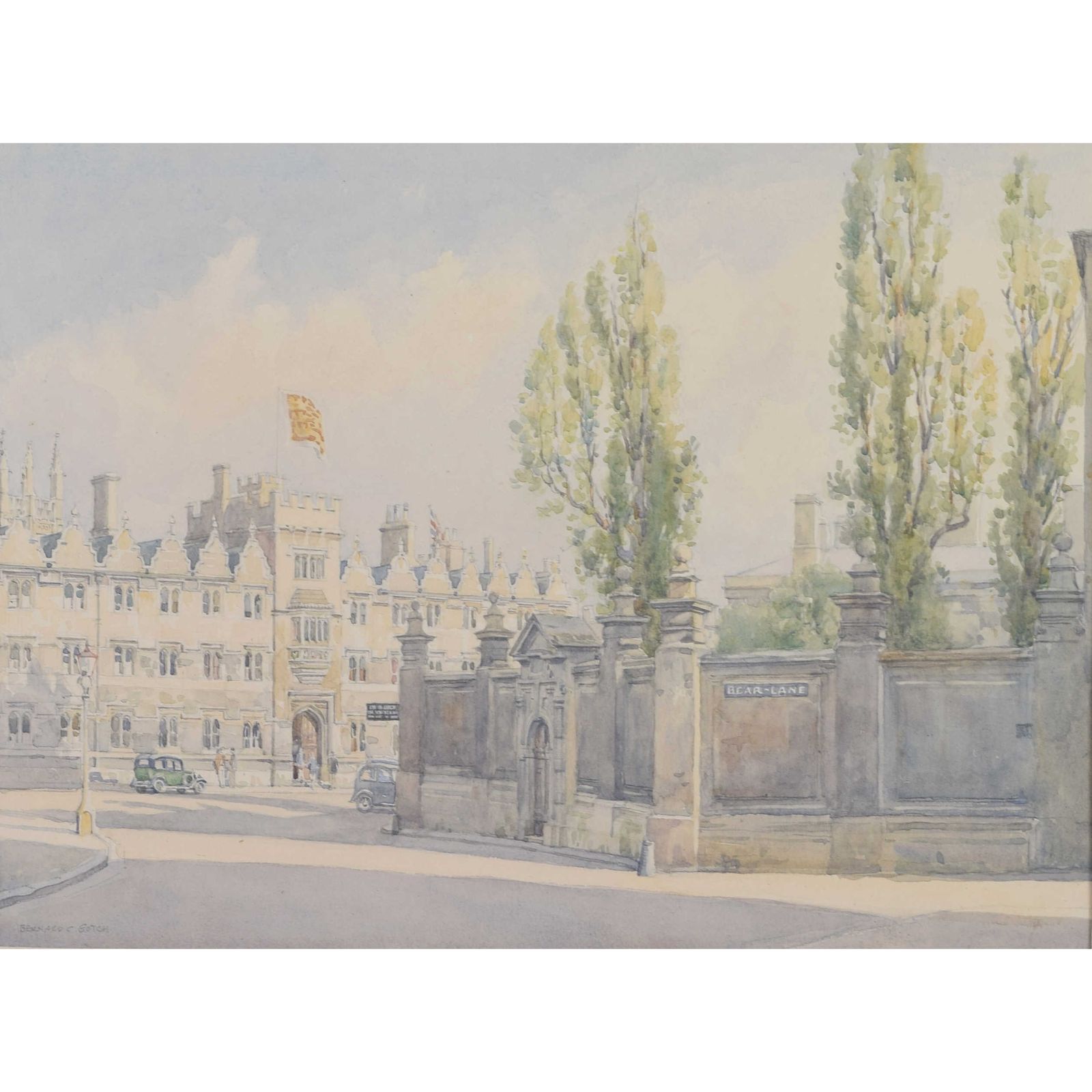 Oriel Square, Oxford Watercolour By Bernard Cecil Gotch