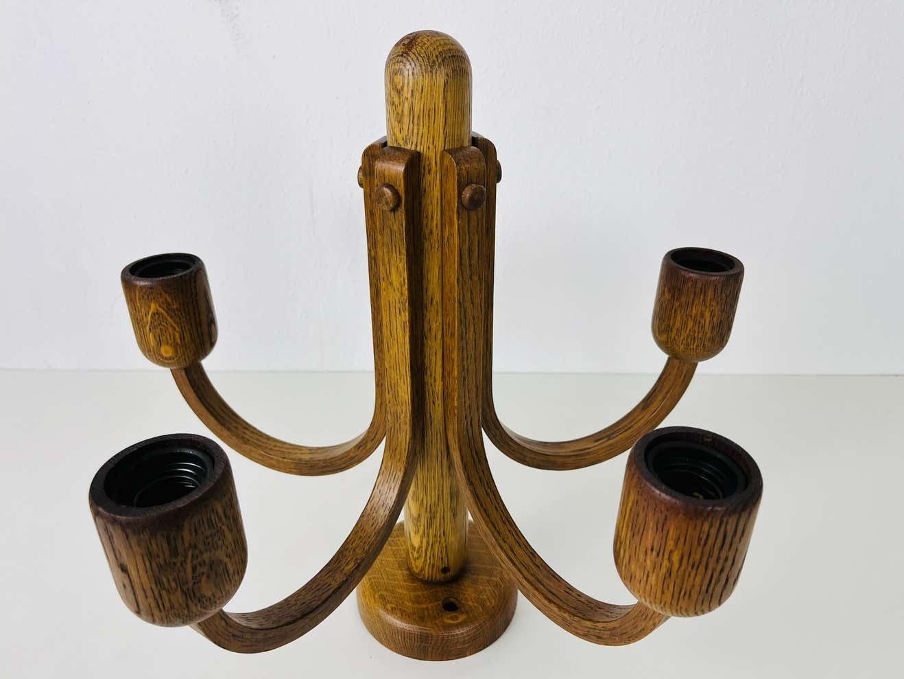 Midcentury Wooden Pendant Lamp With 5 Arms By Domus, 1960s photo 756.0