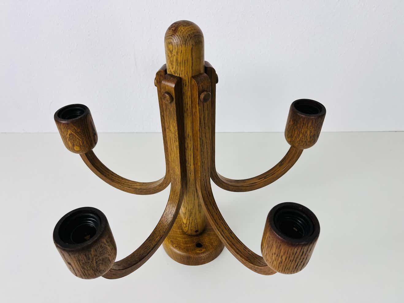 Midcentury Wooden Pendant Lamp With 5 Arms By Domus, 1960s photo vinterior