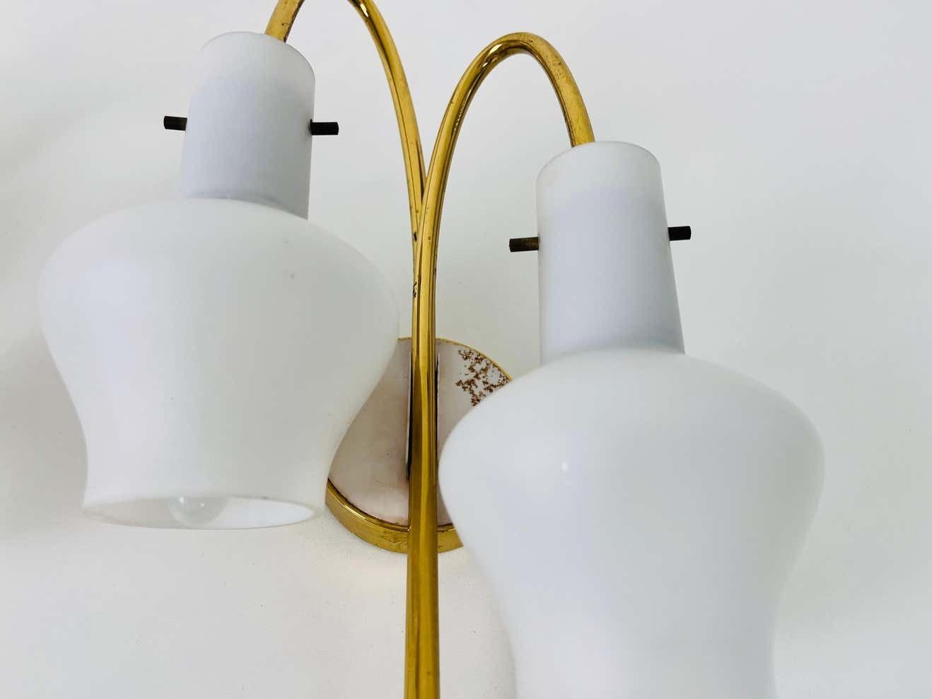 Pair Of Mid Century Brass And Opaline Glass Wall Lamps, Italy, 1960s photo 945.0