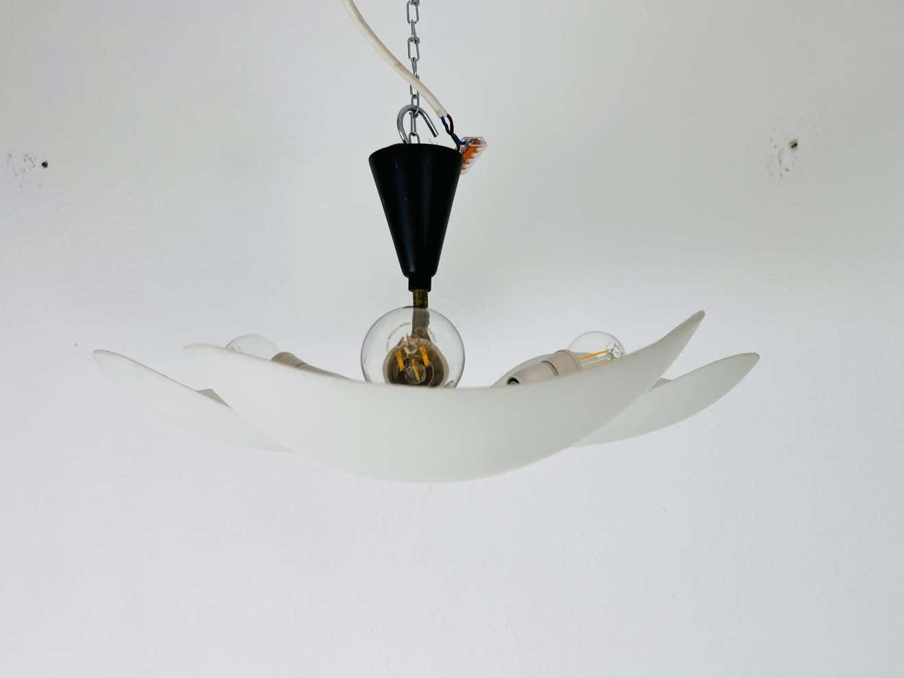 Italian Mid Century Black And Opaline Glass 3 Arm Sputnik Chandelier, 1950s photo vinterior