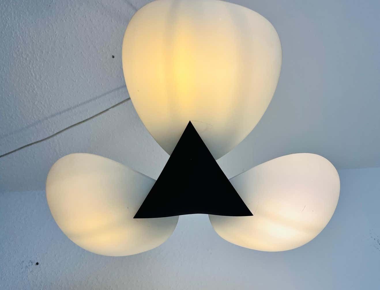 Italian Mid Century Black And Opaline Glass 3 Arm Sputnik Chandelier, 1950s photo vintage