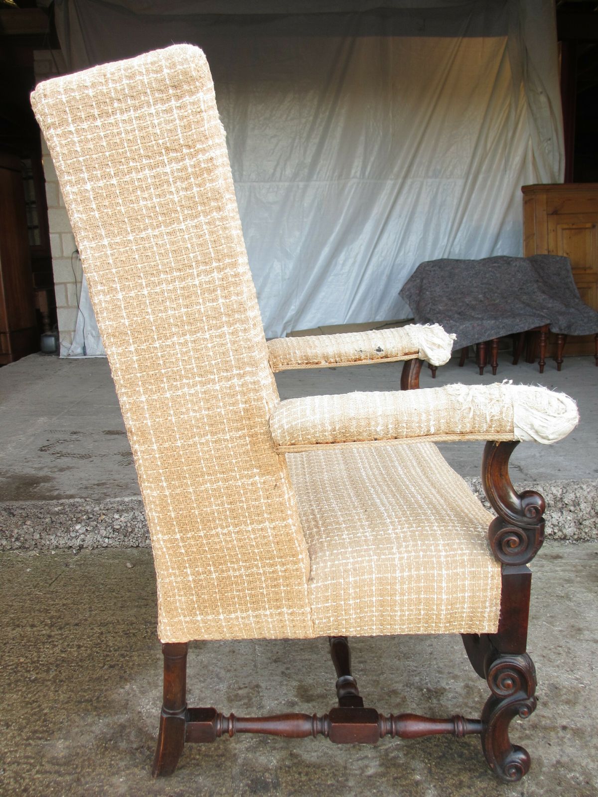 photo furniture 19th Century Carved Walnut High Wing Back Armchair