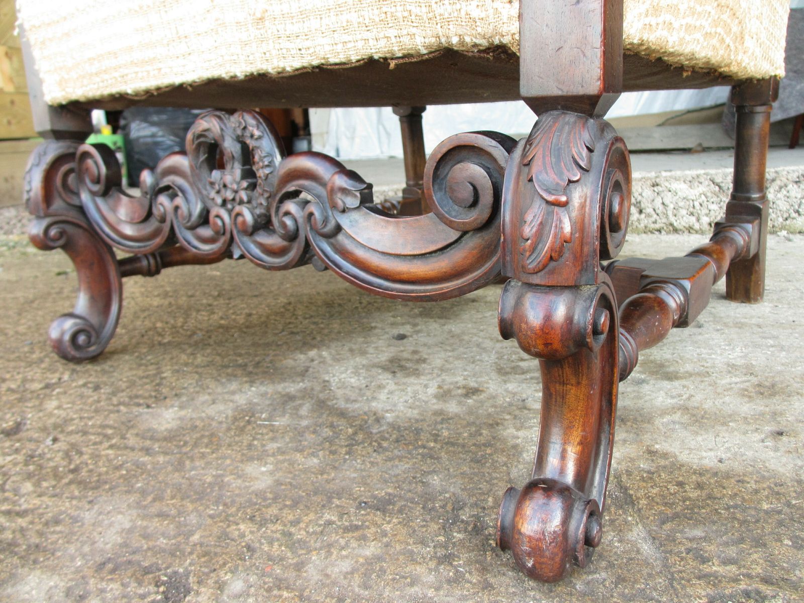 Furniture 19th Century Carved Walnut High Wing Back Armchair photo