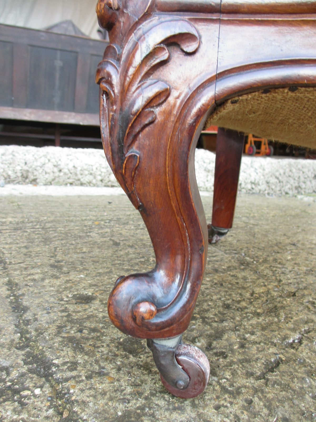 photo for sale Victorian Carved Mahogany Upholstered Prie Dieu Chair On Castors