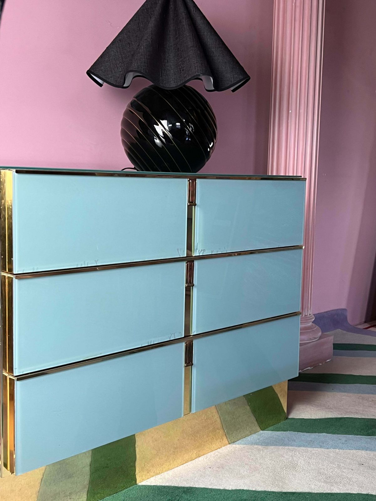 Turquoise And Gold Glass Sideboard By Ello Furniture, American 1970s photo buy