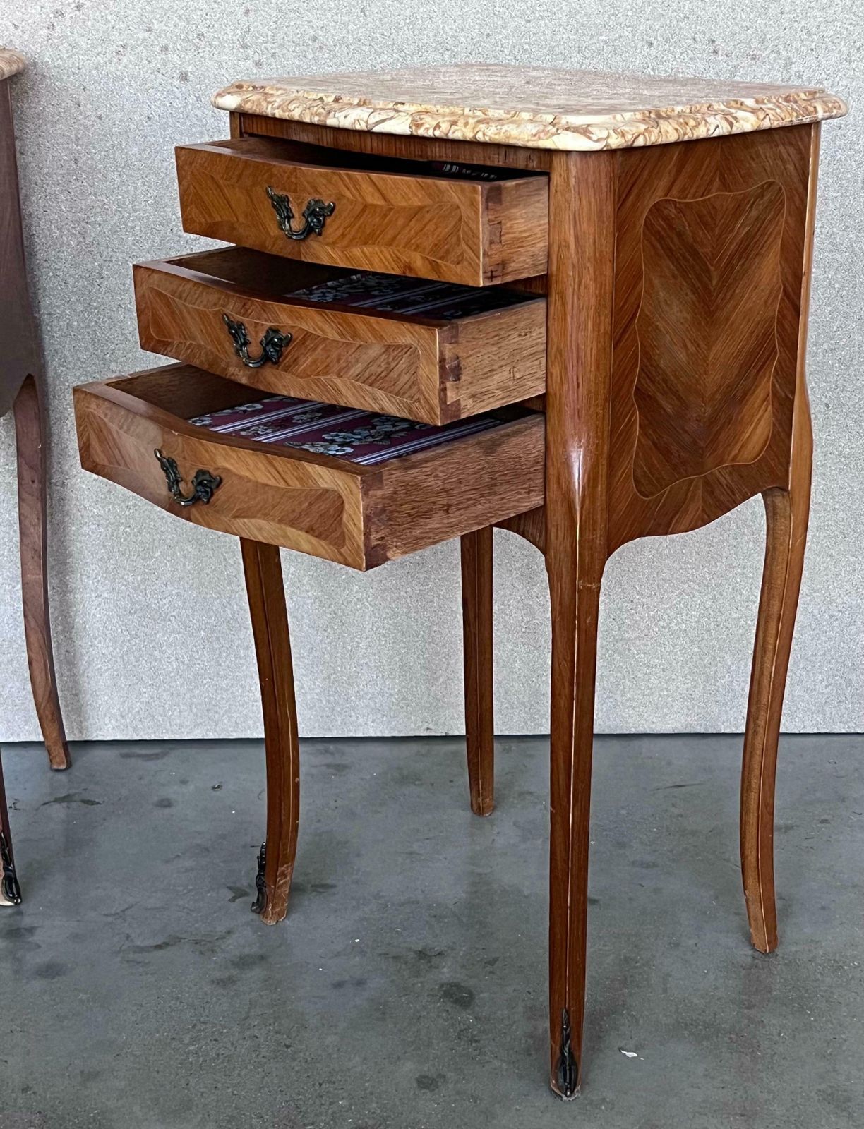 Antique Louis XV French Marquetry Marble Top Nightstands, Set Of 2 photo Furniture