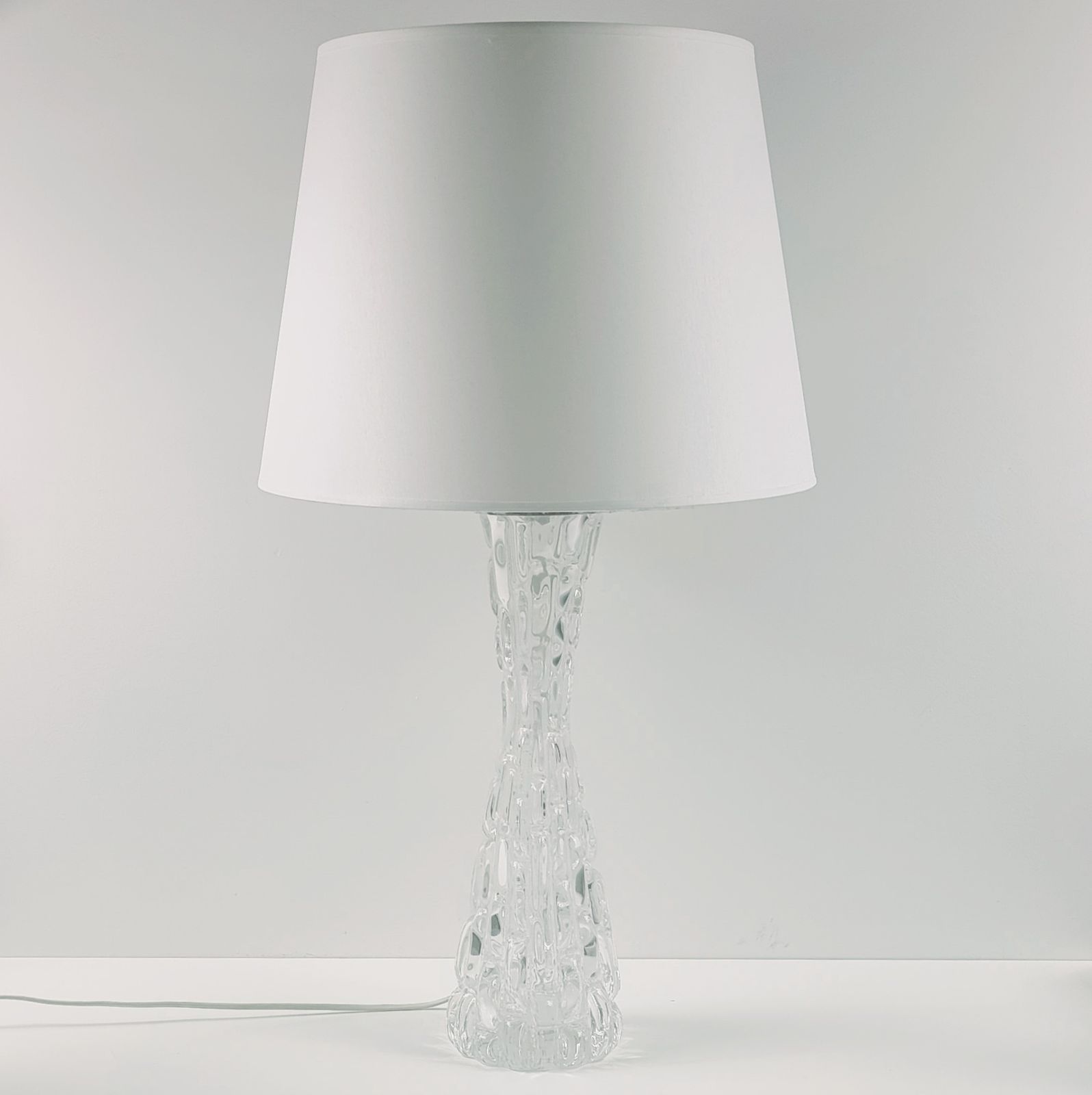 Pair Of Large Mid Century Crystal Glass Table Lamps By Carl Fagerlund For Orrefors, Sweden, 1960s photo for sale