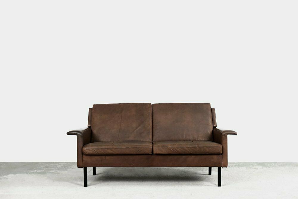 Mid Century Scandinavian Modern 2 Seater Brown Leather Sofa 3330 By Arne Vodder For Fritz Hansen, 1960s