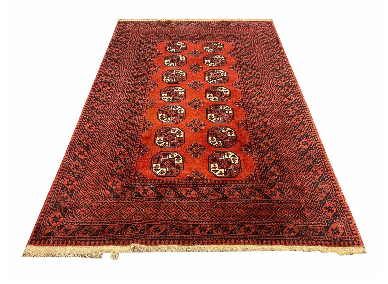 Turkmen Carpet Hand Knotted Red Wool Rug Oriental Livingroom Rug photo furniture