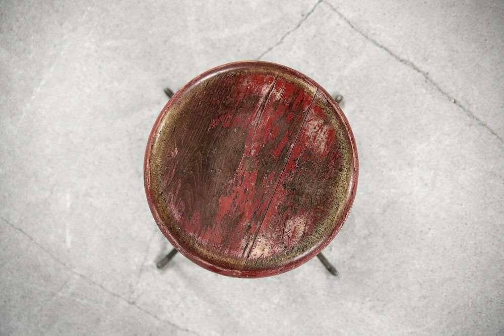 Industrial Factory Metal And Wood Swivel Stool, 1950s photo Furniture