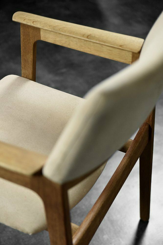 Mid Century Scandinavian Modern Oak Executive Chair In Alcantara Fabric, 1960s photo vintage