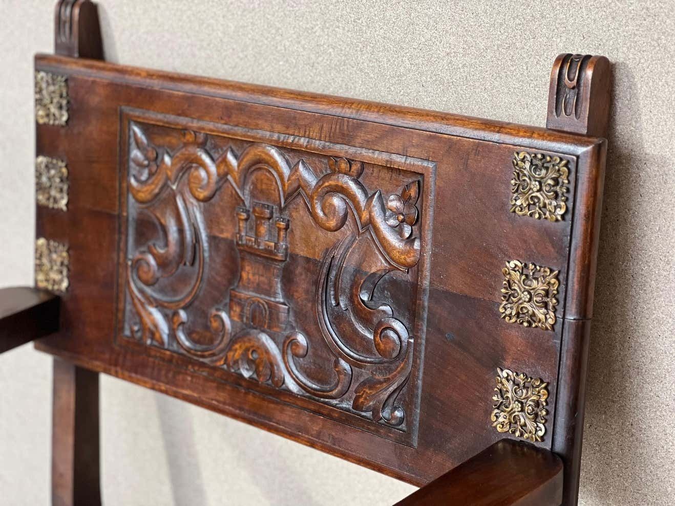 photo furniture 19th Century Spanish Colonial Altar Carved Armchairs With Wood Seat & Back