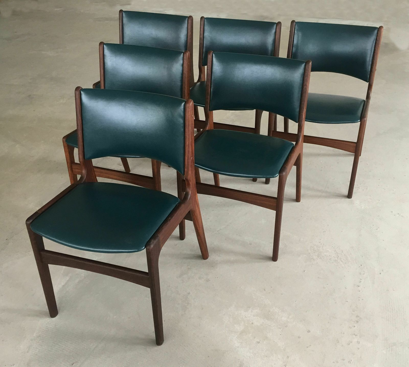 Set Of Six Restored Erik Buch Dining Chairs In Solid Teak, Custom Upholstery 1960's