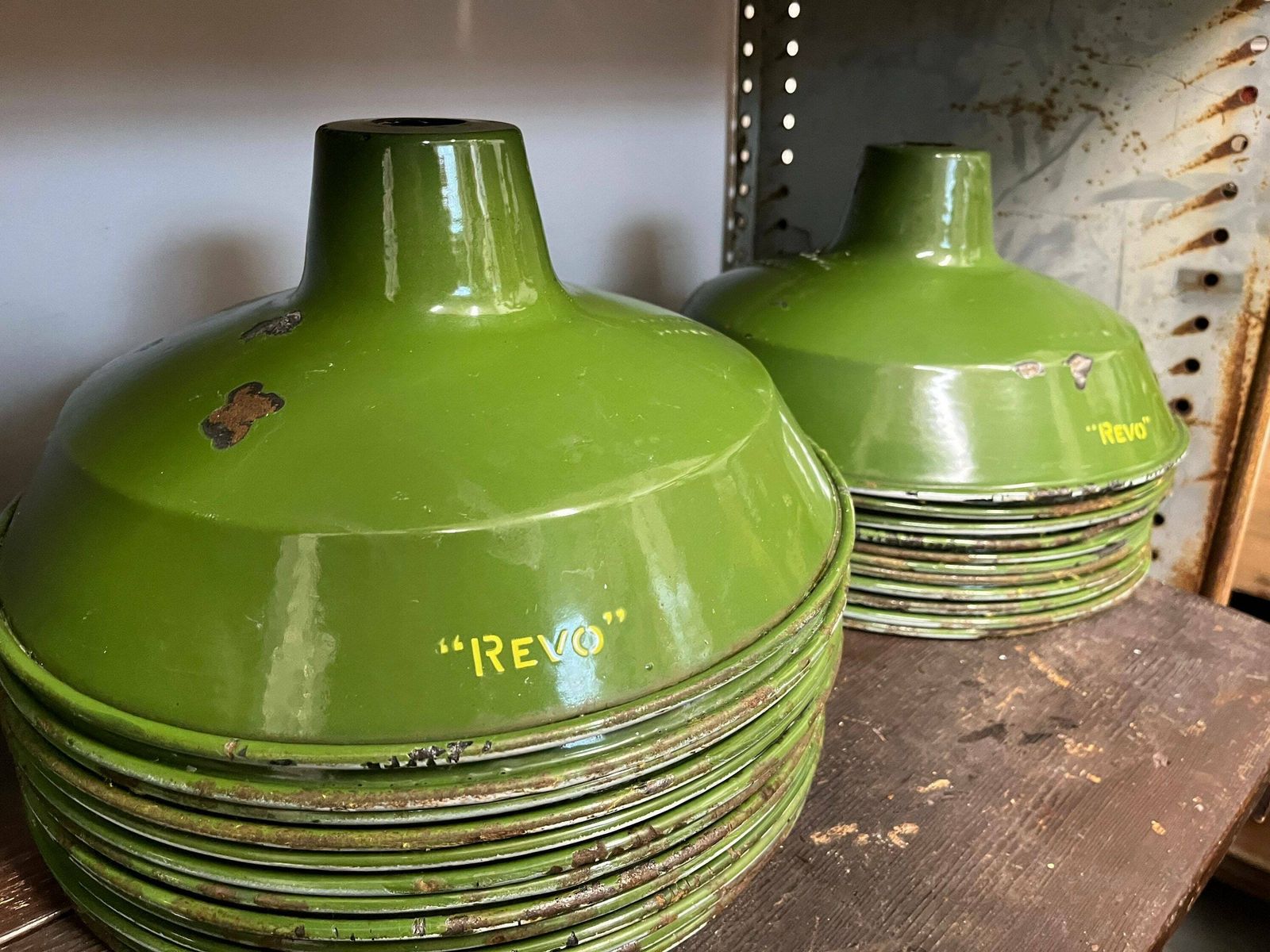 Revo 1930s/ 40s Vintage Industrial Lamp Shades Green photo 86.0