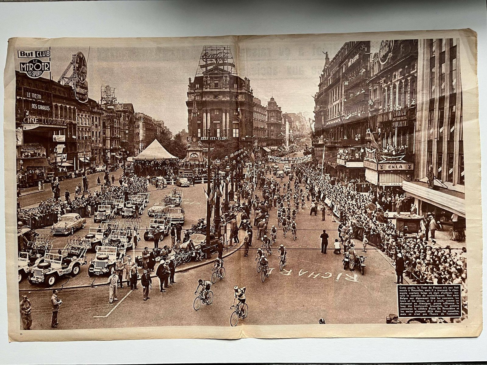 1950s Original Vintage Tour De France Cycling Print   Brussels photo 96.0
