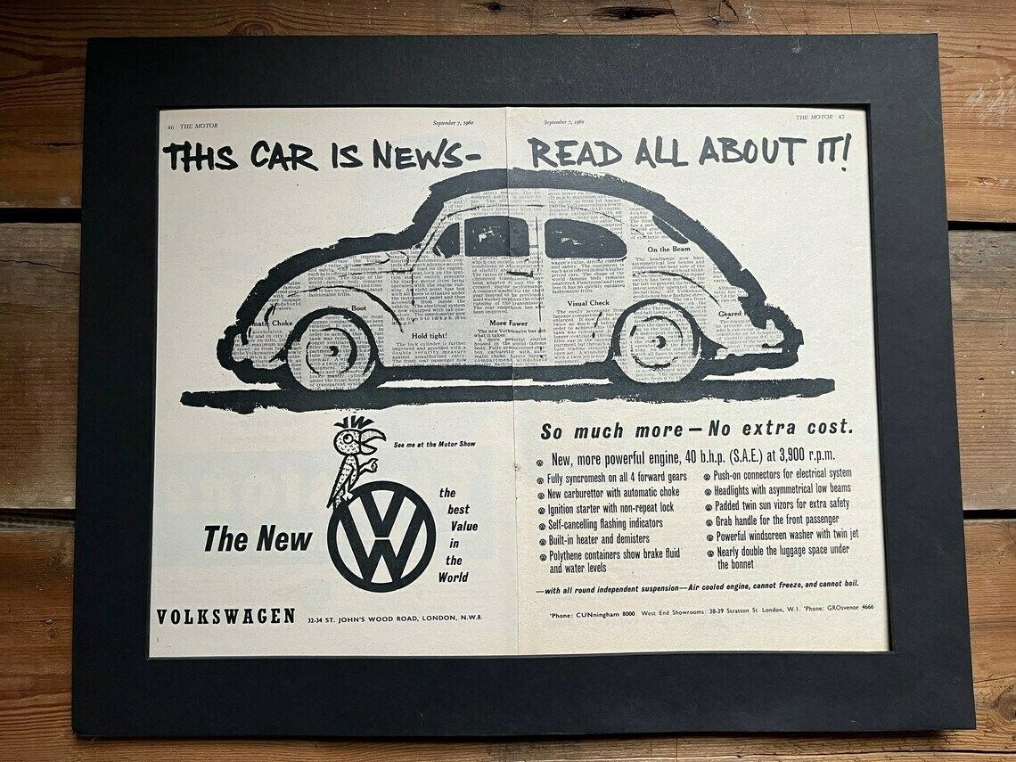Vintage Volkswagen Beetle Advertising Print 1961 photo vinterior