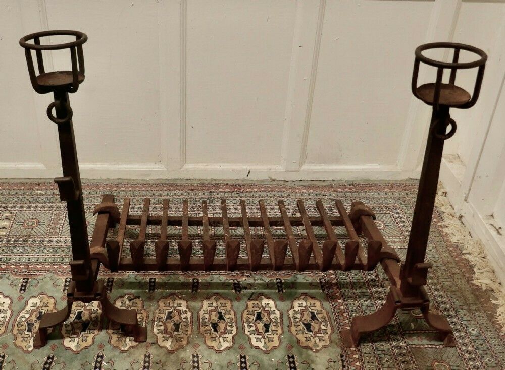 Very Large Early 19th Century French Fire Grate Set On Iron Andirons photo buy
