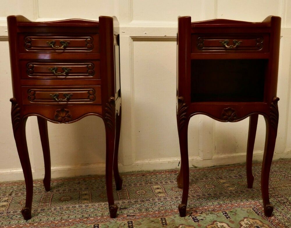 Pair Of French Cherry Wood Bedside Cabinets Or Cupboards