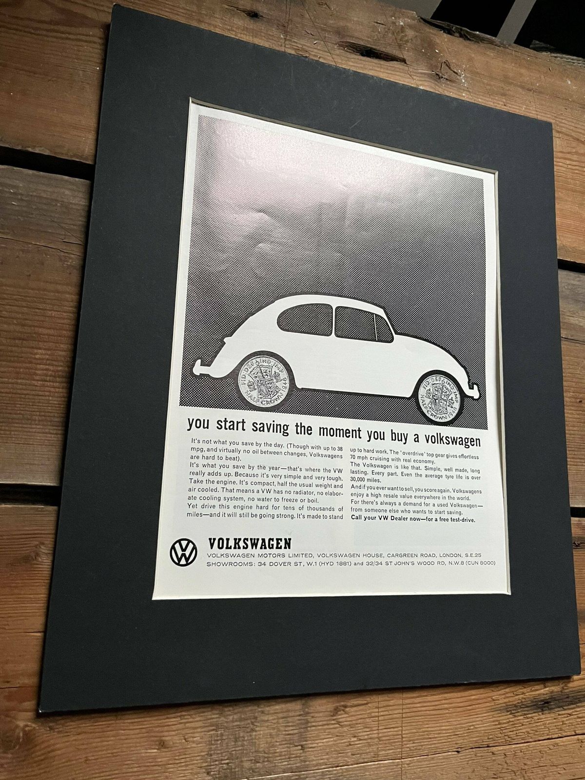 Vintage Volkswagen Beetle Advertising Print 1963 photo for sale