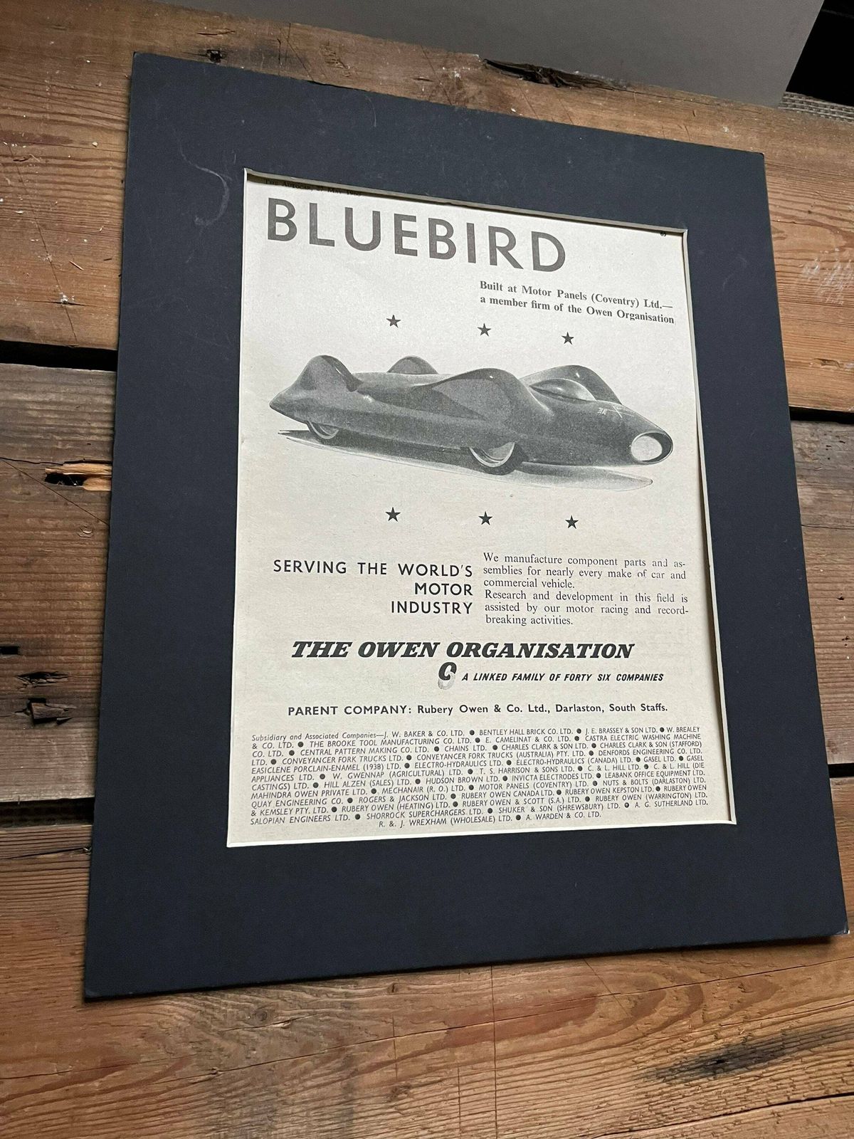 Vintage Bluebird/ Donald Campbell Print 1964 Land Speed Record photo furniture