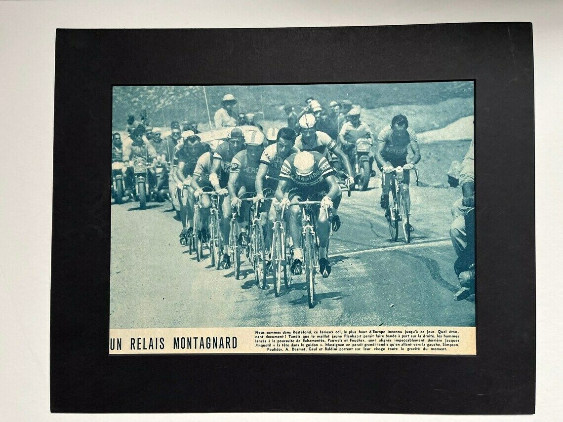 Original 1960 Vintage Tour De France Cycling Print. Anquetil, Simpson, Poulidor