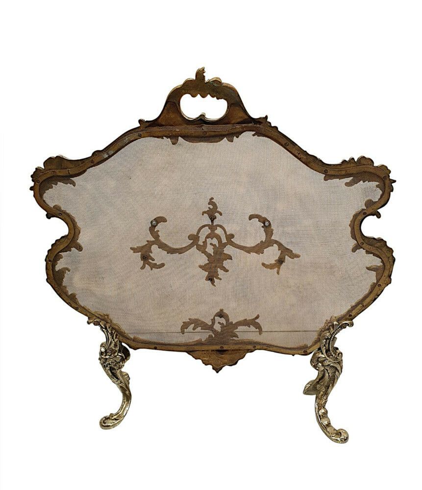 A Very Fine 19th Century Brass Fire Screen In The Rococo Manner photo Home Fixtures