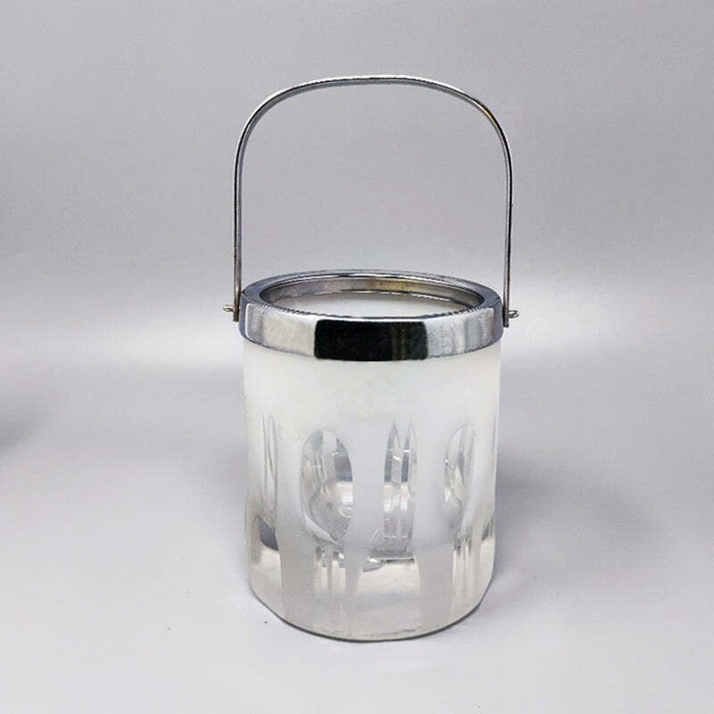 1960 Gorgeous Ice Bucket With 6 Glasses In Hand Cut Lead Crystal By Kristal. Made In Italy photo for sale