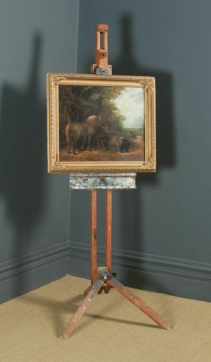 Antique English Victorian Oil Painting Horse Country Scene Henry Charles Woolett photo furniture