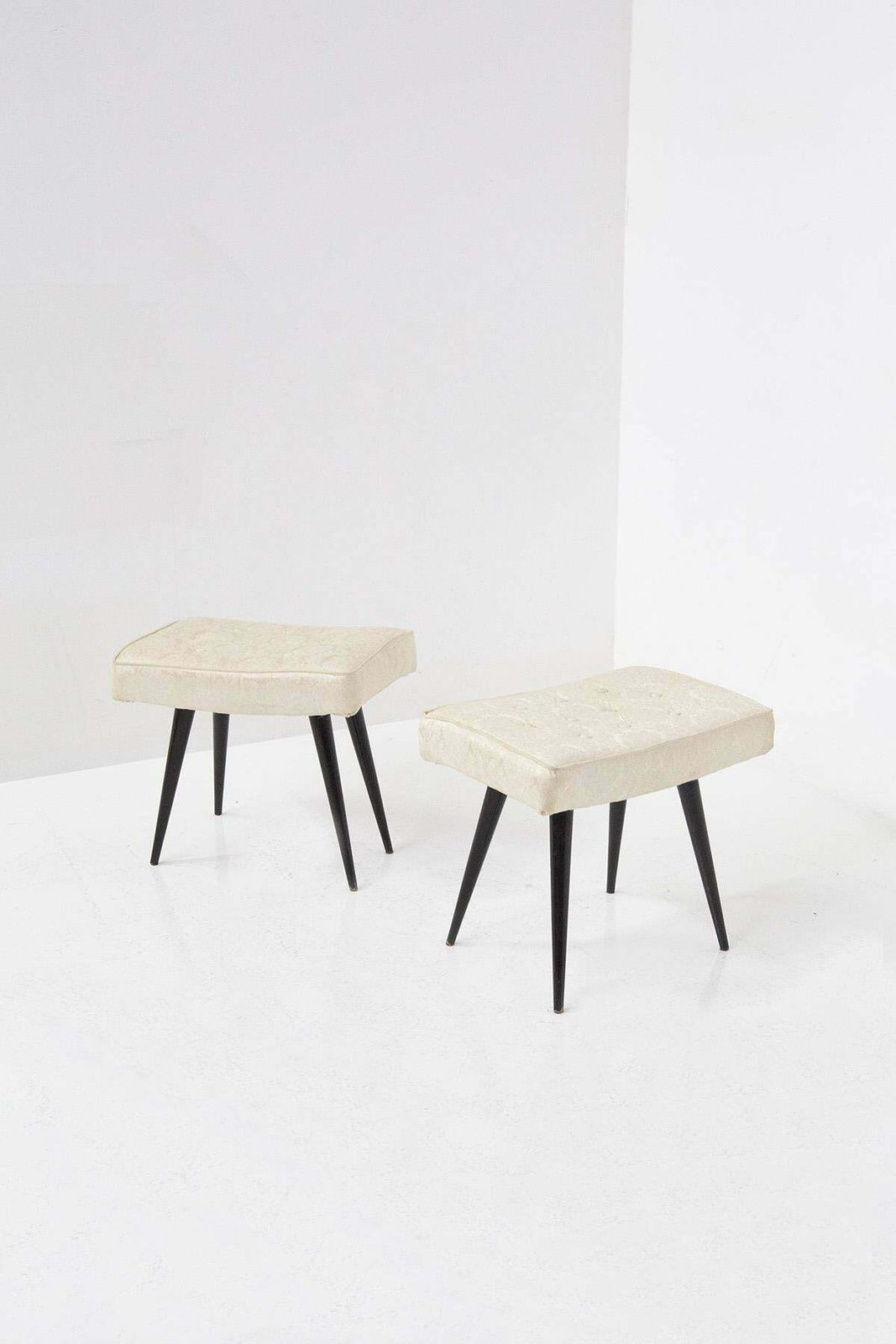 Italian Mid Century Stools In Wood And Brocade photo furniture
