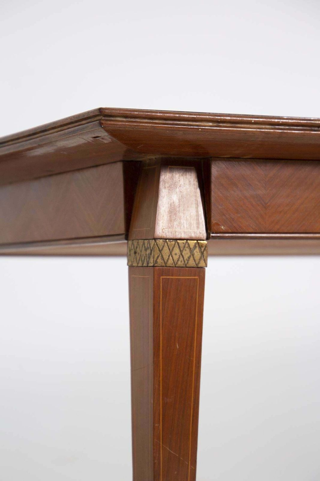 Italian Dining Table In The Style Of Paolo Buffa In Wood Brass And Smoked Glass photo buy
