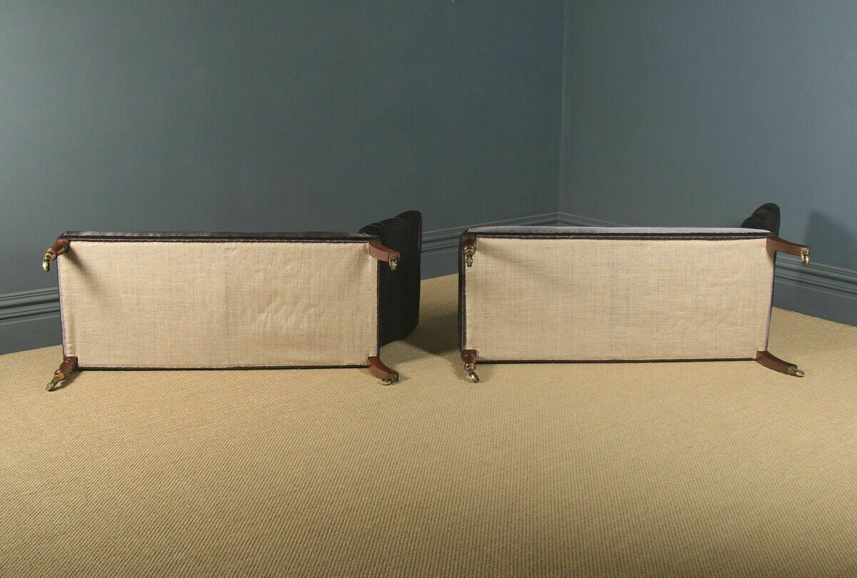 2750.0 Antique English Matched Pair Of Regency Mahogany Upholstered Chaise Longues Day Beds (C.1825) photo