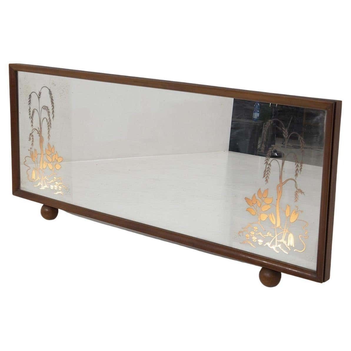 Italian Illuminated Wooden Mirror Made W/ Flowers