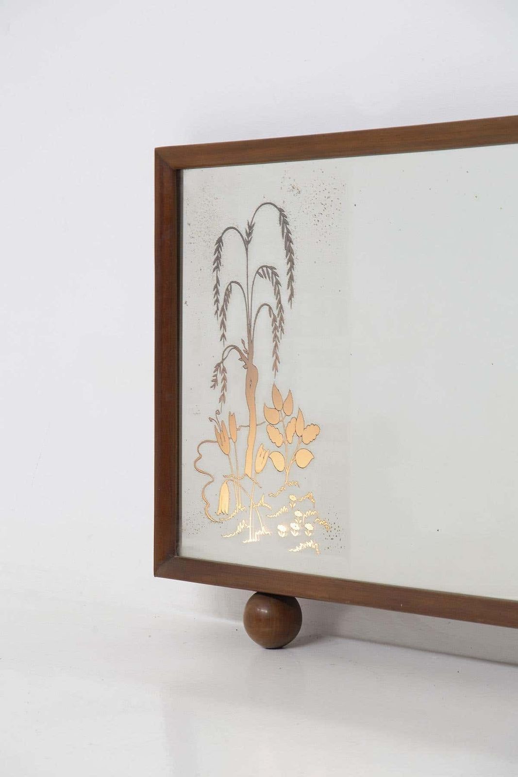 Italian Illuminated Wooden Mirror Made W/ Flowers photo furniture