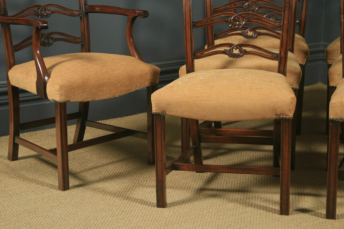 Antique Set Of Eight English Georgian Ribbon Back Mahogany Dining Chairs C1880 photo for sale